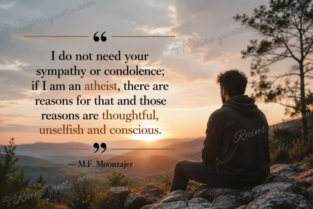 “I do not need your sympathy or condolence; if I am an atheist, there are reasons for that and those reasons are thoughtful, unselfish and conscious.”