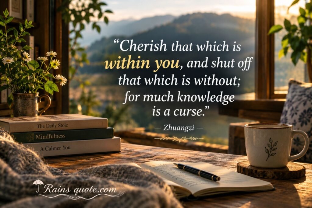 “Cherish that which is within you, and shut off that which is without; for much knowledge is a curse.”