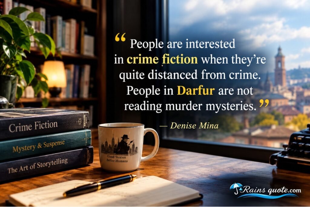 “People are interested in crime fiction when they're quite distanced from crime. People in Darfur are not reading murder mysteries.”