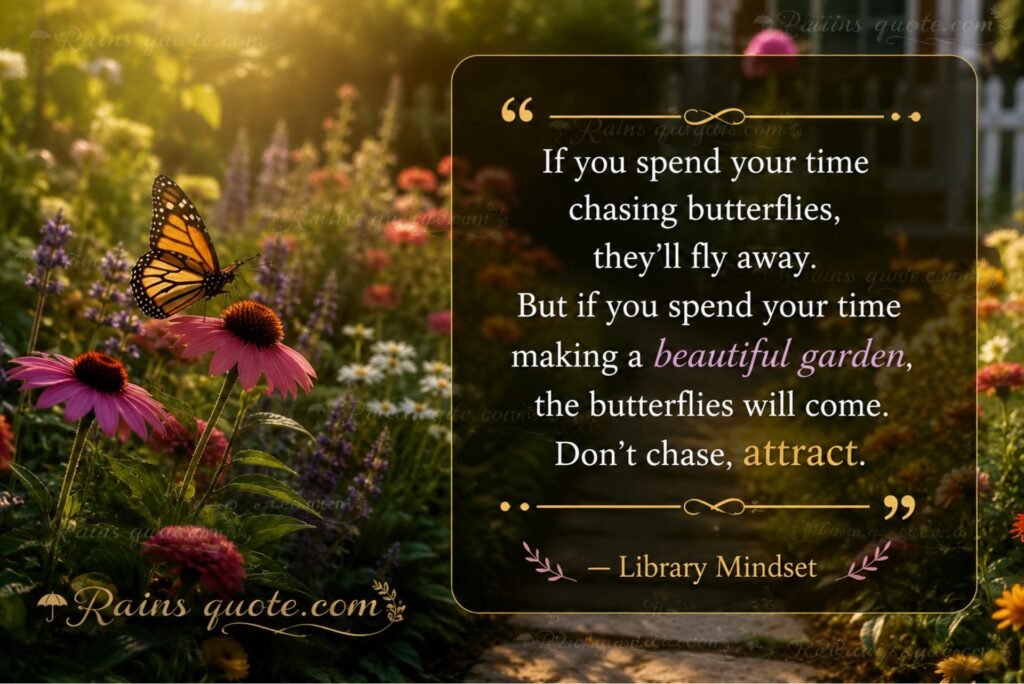 “If you spend your time chasing butterflies, they'll fly away. But if you spend your time making a beautiful garden, the butterflies will come. Don't chase, attract.”