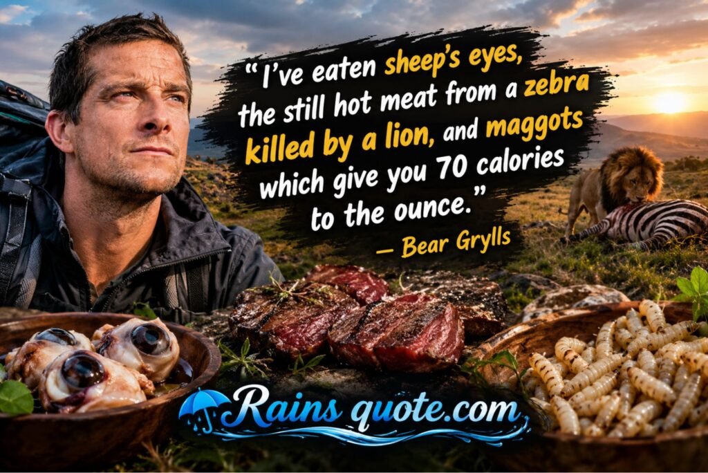 “I've eaten sheep's eyes, the still hot meat from a zebra killed by a lion, and maggots which give you 70 calories to the ounce.”