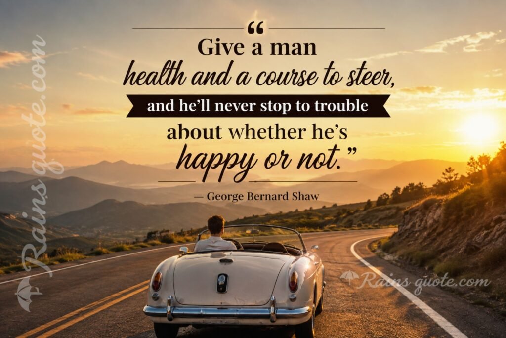 “Give a man health and a course to steer, and he'll never stop to trouble about whether he's happy or not.”