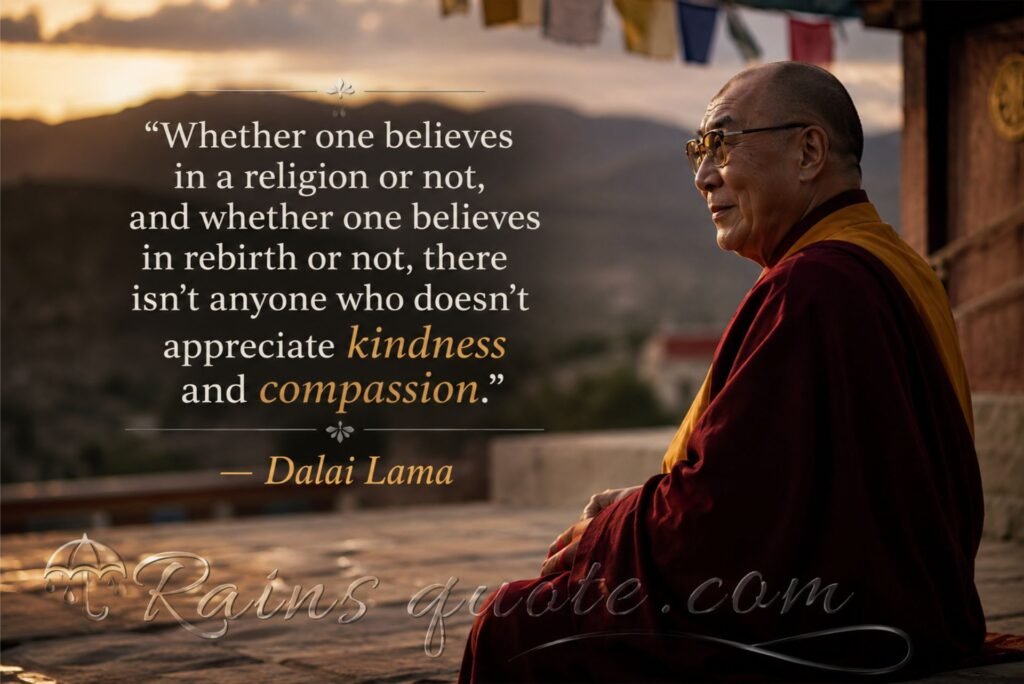 “Whether one believes in a religion or not, and whether one believes in rebirth or not, there isn't anyone who doesn't appreciate kindness and compassion.”