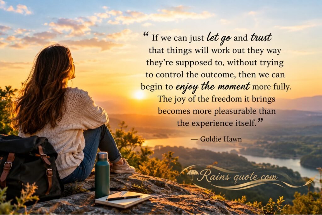  “If we can just let go and trust that things will work out they way they're supposed to, without trying to control the outcome, then we can begin to enjoy the moment more fully. The joy of the freedom it brings becomes more pleasurable than the experience itself.”