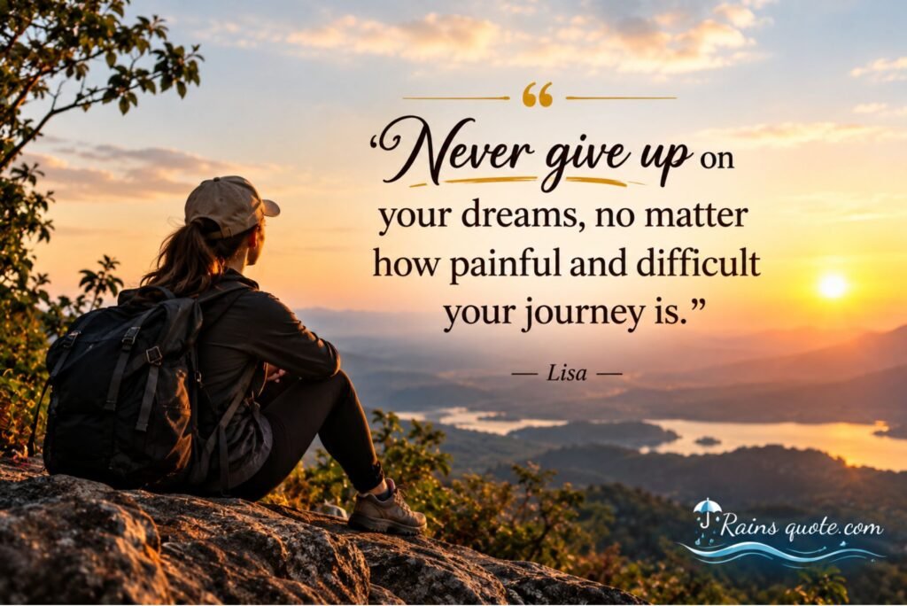 “Never give up on your dreams, no matter how painful and difficult your journey is.”