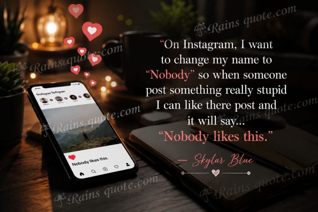 “On Instagram, I want to change my name to "Nobody" so when someone post something really stupid I can like there post and it will say... "Nobody likes this.”