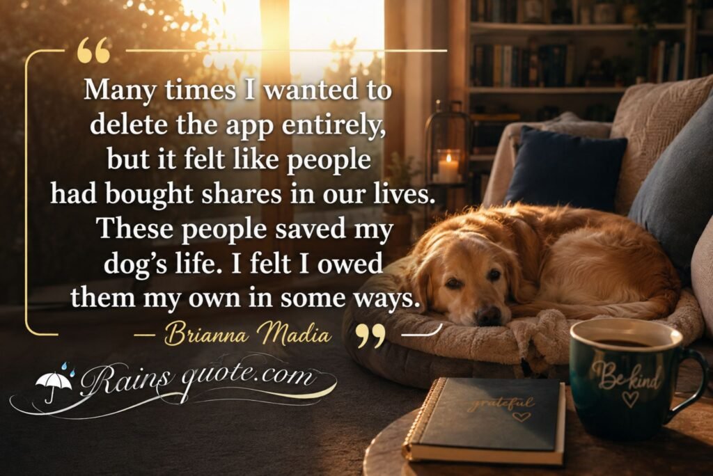 “Many times I wanted to delete the app entirely, but it felt like people had bought shares in our lives. These people saved my dog's life. I felt I owed them my own in some ways.”