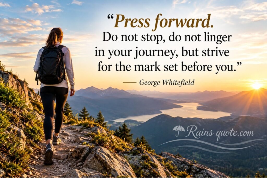 “Press forward. Do not stop, do not linger in your journey, but strive for the mark set before you.”