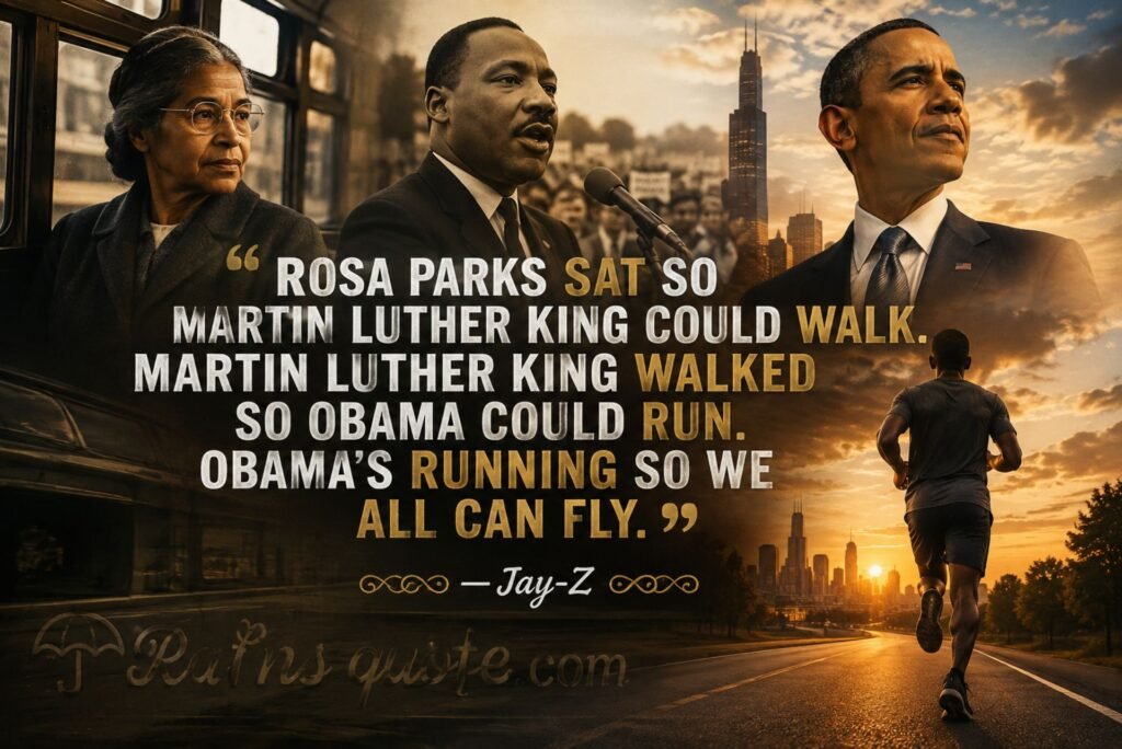 “Rosa Parks sat so Martin Luther King could walk. Martin Luther King walked so Obama could run. Obama's running so we all can fly.”