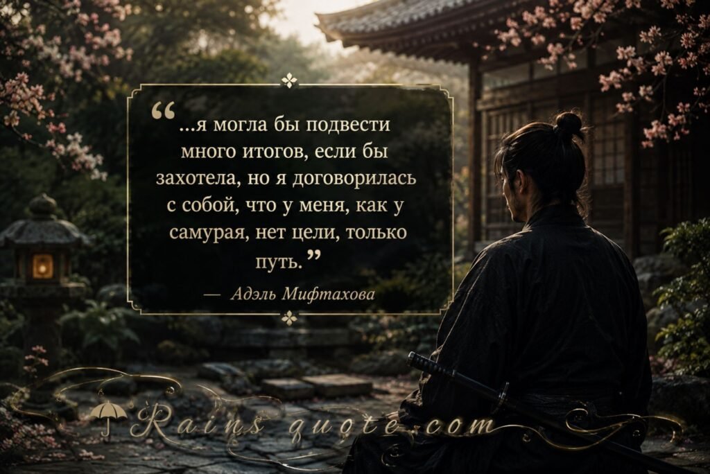 “…я могла бы подвести много итогов, если бы захотела, но я договорилась с собой, что у меня, как у самурая, нет цели, только путь.”