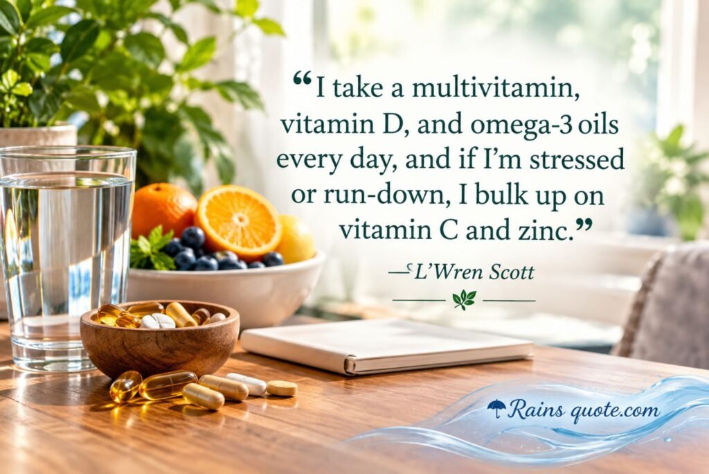 “I take a multivitamin, vitamin D, and omega-3 oils every day, and if I'm stressed or run-down, I bulk up on vitamin C and zinc.”