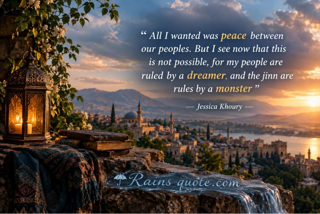  “All I wanted was peace between our peoples. But I see now that this is not possible, for my people are ruled by a dreamer, and the jinn are rules by a monster.” 