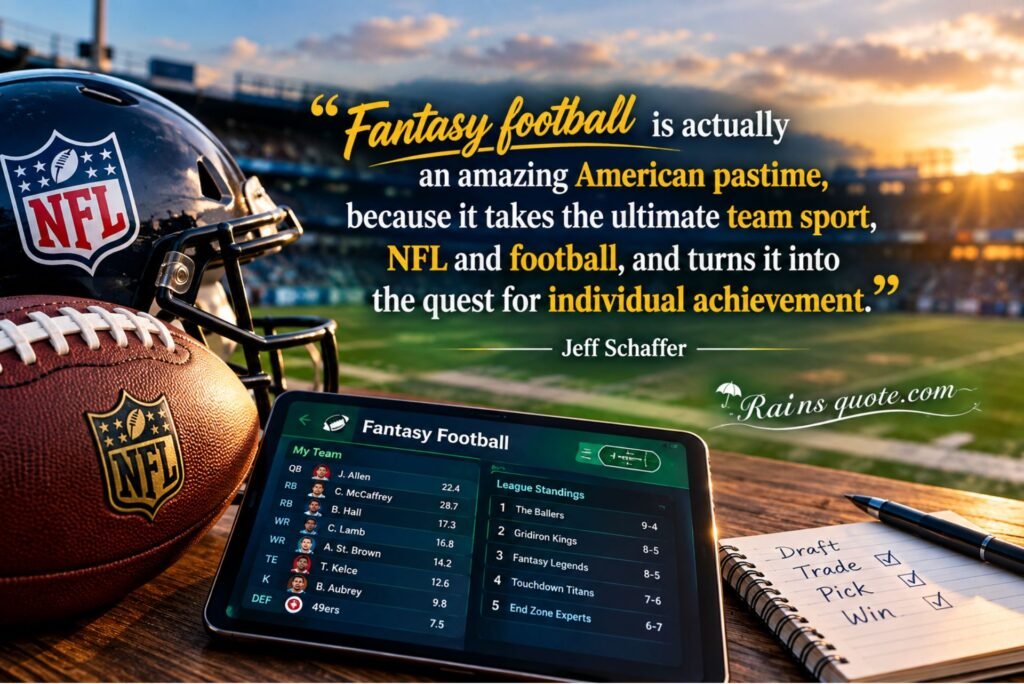 “Fantasy football is actually an amazing American pastime, because it takes the ultimate team sport, NFL and football, and turns it into the quest for individual achievement.”