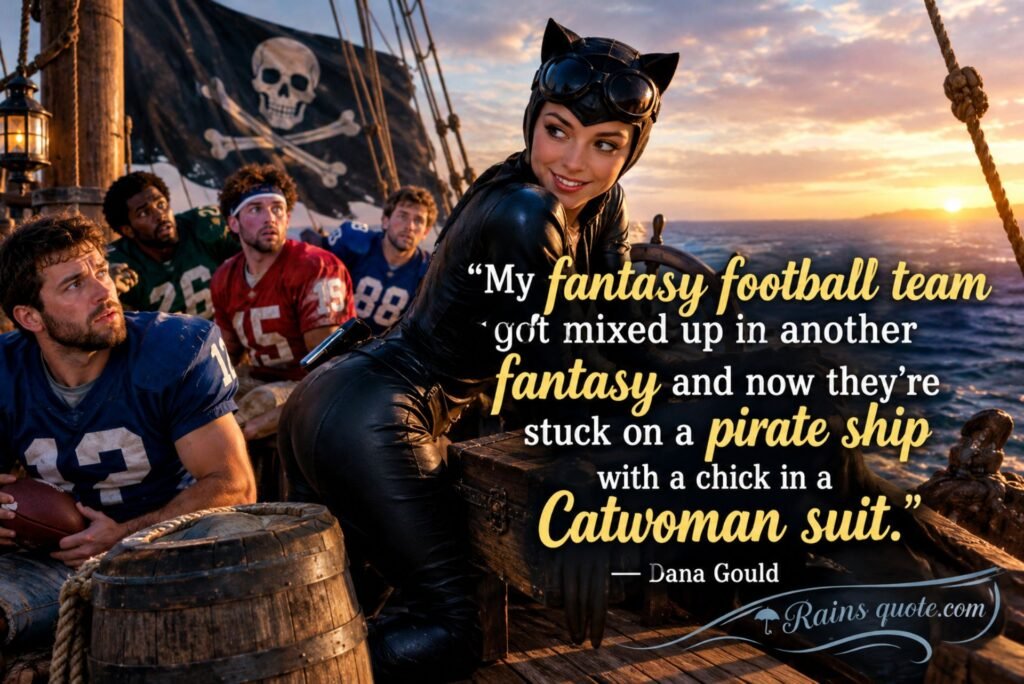 “My fantasy football team got mixed up in another fantasy and now they're stuck on a pirate ship with a chick in a Catwoman suit.”