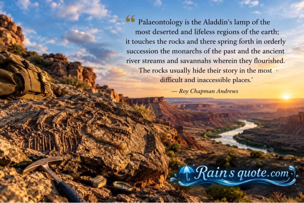 “Palaeontology is the Aladdin's lamp of the most deserted and lifeless regions of the earth; it touches the rocks and there spring forth in orderly succession the monarchs of the past and the ancient river streams and savannahs wherein they flourished. The rocks usually hide their story in the most difficult and inaccessible places.” 