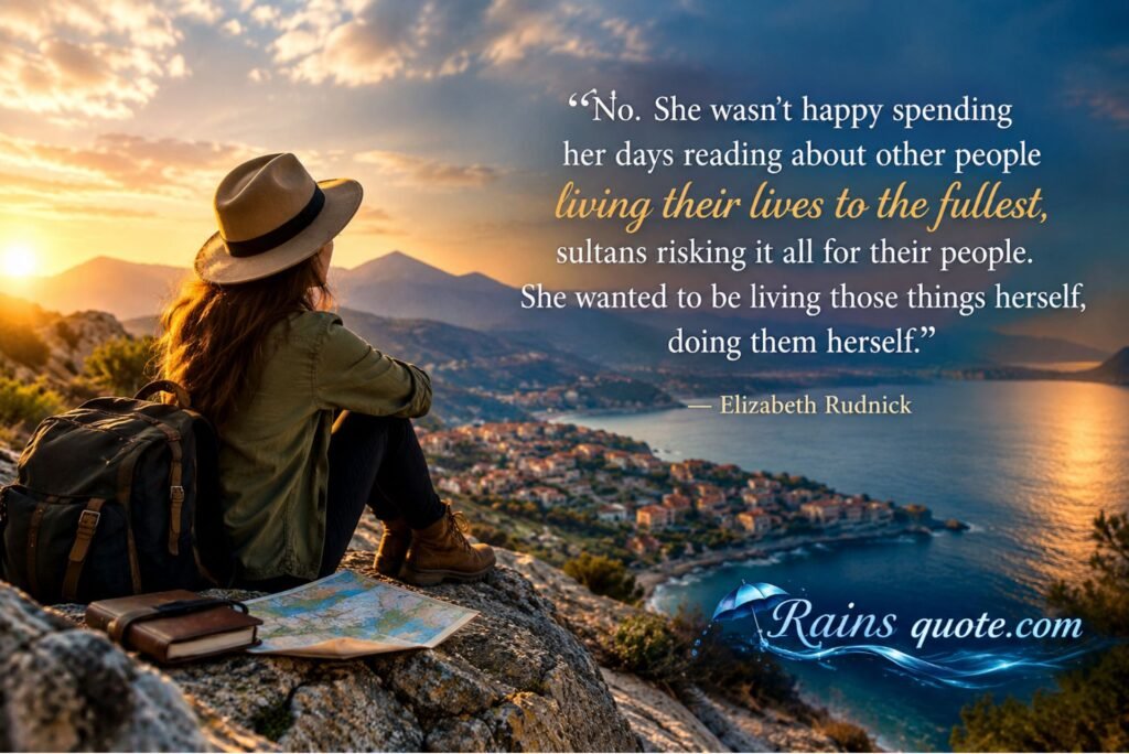 “No. She wasn't happy spending her days reading about other people living their lives to the fullest, sultans risking it all for their people. She wanted to be living those things herself, doing them herself.” 
