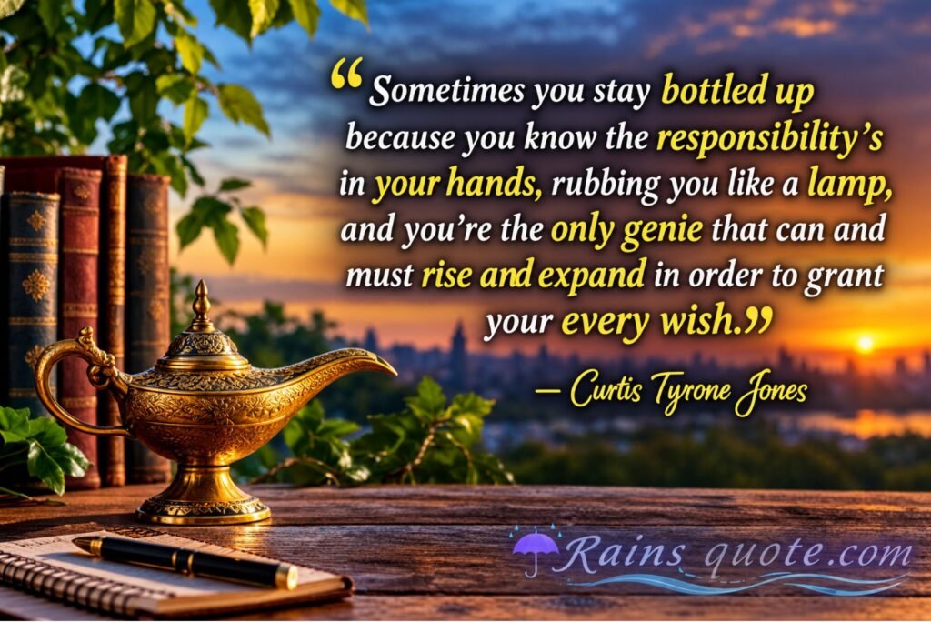 “Sometimes you stay bottled up because you know the responsibility’s in your hands, rubbing you like a lamp, and you’re the only genie that can and must rise and expand in order to grant your every wish.” 