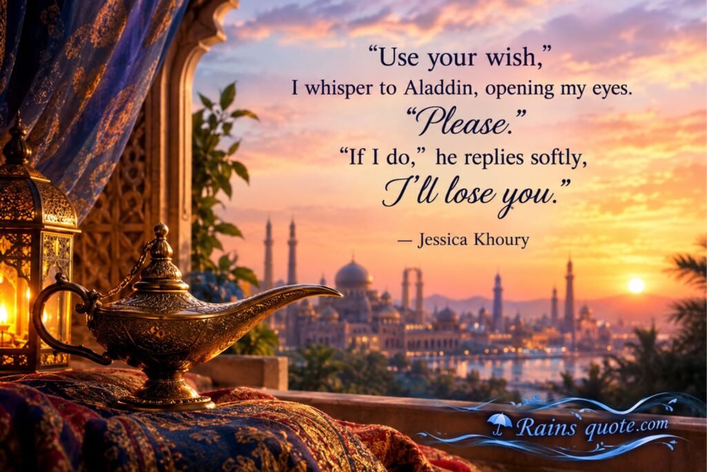 “Use your wish,” I whisper to Aladdin, opening my eyes. “Please.” “If I do,” he replies softly, “I’ll lose you.” 