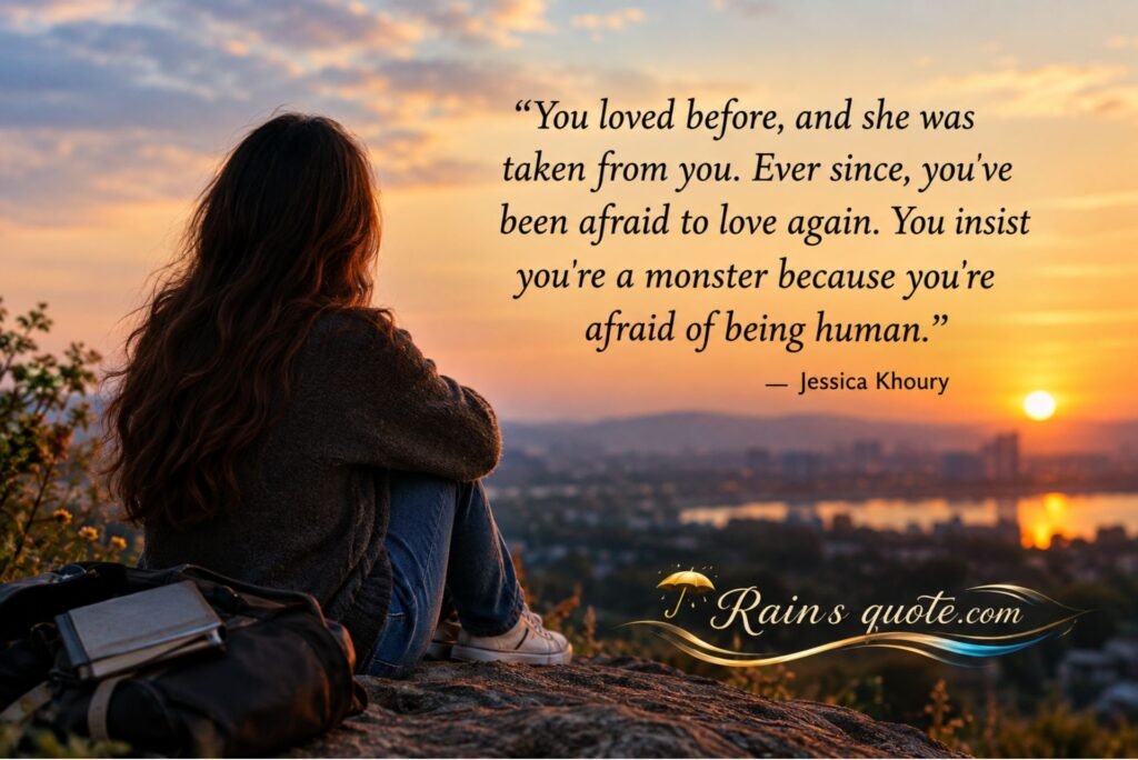  “You loved before, and she was taken from you. Ever since, you've been afraid to love again. You insist you're a monster because you're afraid of being human.” 
