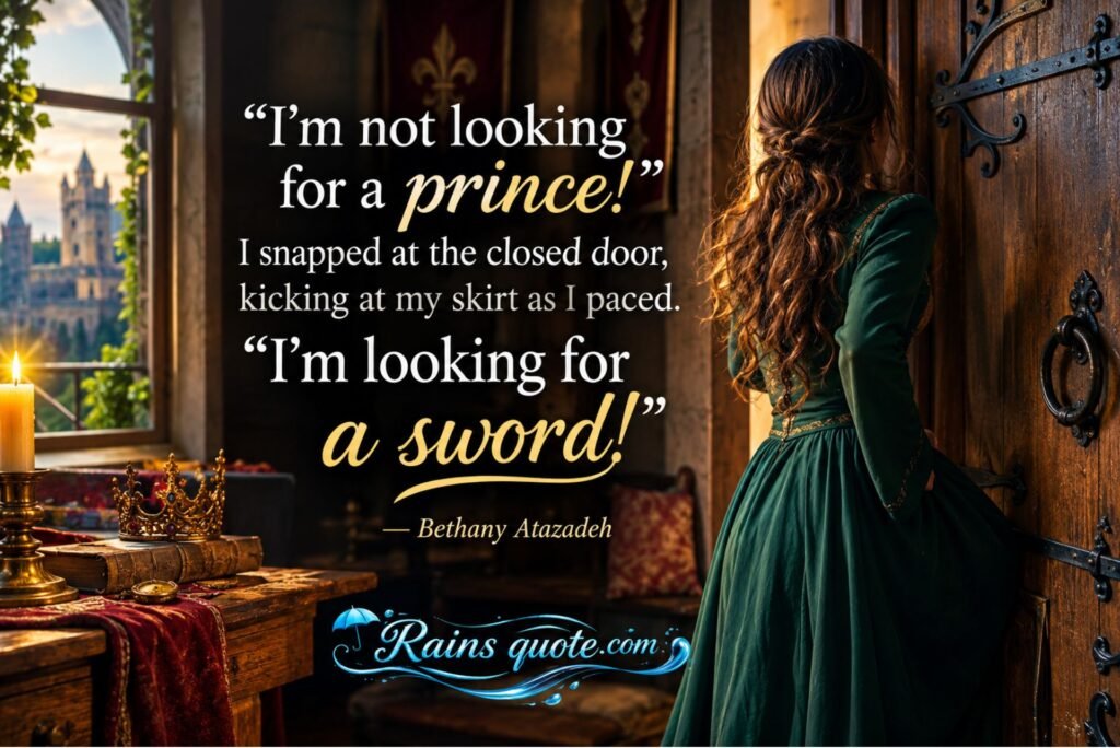 “I’m not looking for a prince!” I snapped at the closed door, kicking at my skirt as I paced. “I’m looking for a sword!” 
